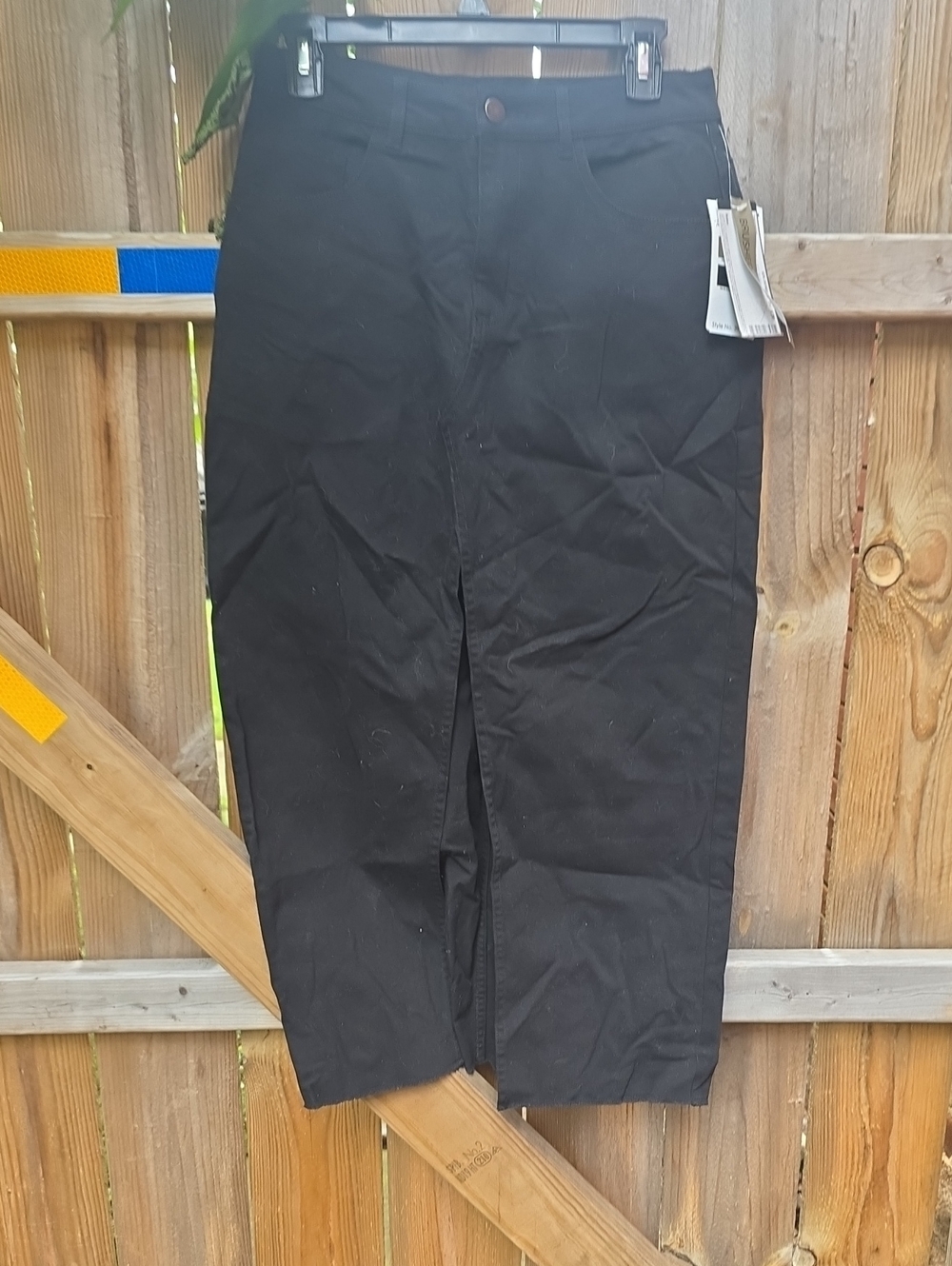 Black High-Waist Midi Pencil Skirt with Front Slit